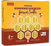 Brubaker Pack de 20 bougies d'arbre 100% cire d'abeille Bougies de Noël Pyramide Bougies d'arbre de Noël Miel-Jaune