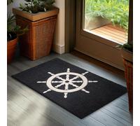 BRUBAKER Paillasson pour Extérieur et Intérieur - Barre à Roue Bleu Blanc - 45 x 75 cm Tapis de Propreté 100% Coco - Imperméable et Antidérapant pour Porte de Maison, Jardin et Patio - Style Maritime