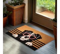 BRUBAKER Paillasson pour Extérieur et Intérieur - Chien avec Lunettes de Soleil - 45x75 cm Tapis de Propreté 100% Coco - Paillasson Imperméable et Antidérapant pour Porte de Maison - Marron Coloré