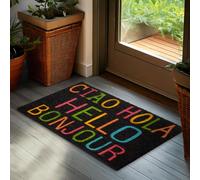 BRUBAKER Paillasson pour Extérieur et Intérieur - Ciao Hola Hello Bonjour - 45x75 cm Tapis de Propreté 100% Coco - Paillasson Imperméable et Antidérapant pour Porte de Maison et Terrasse - Noir Coloré