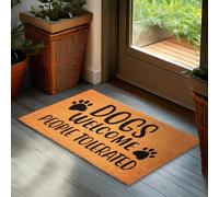 BRUBAKER Paillasson pour Extérieur et Intérieur - Dogs Welcome People Tolerated - 45x75 cm Tapis 100% Coco avec Pattes de Chiens - Paillasson Imperméable et Antidérapant pour Porte de Maison - Marron