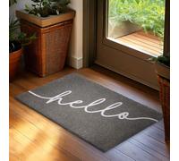 BRUBAKER Paillasson pour Extérieur et Intérieur - Hello - 45x75 cm Tapis de Propreté 100% Coco - Paillasson Imperméable et Antidérapant pour Porte de Maison, l'Entrée et Terrasse - Gris