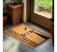 BRUBAKER Paillasson pour Extérieur et Intérieur - Welcome avec Un Phare - 45 x 75 cm Tapis de Propreté 100% Coco - Imperméable et Antidérapant pour Porte de Maison, Jardin et Patio - Style Maritime