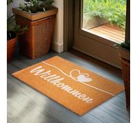BRUBAKER Paillasson pour Extérieur et Intérieur - Willkommen (Bienvenue en Allemand) - 45x75 cm Tapis 100% Coco avec des Coeurs - Paillasson Imperméable et Antidérapant pour Porte de Maison - Marron