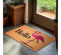 BRUBAKER Paillasson pour l'extérieur et l'intérieur - Hello Flamingo - 45 x 75 cm - Paillasson en 100 % coco - Résistant aux intempéries et antidérapant - Marron et rose