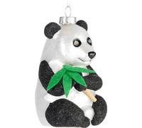 BRUBAKER Panda avec Bambou Boule de Noël en verre - Peint à la main - Décorations de Noël Panda Drôle - Boule de Noël - Noir Blanc