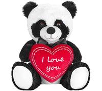 BRUBAKER Panda en Peluche avec Coeur Rouge - I Love You - 25 cm - Jouet Doux Noir Blanc