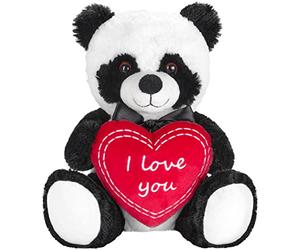 BRUBAKER Panda en Peluche avec Coeur Rouge - I Love You - 25 cm - Jouet Doux Noir Blanc