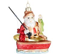 BRUBAKER Pêcheur Père Noël avec canne à pêche et poisson Boule de Noël en verre - Peint à la main - Décorations de Noël Drôle - Figurines