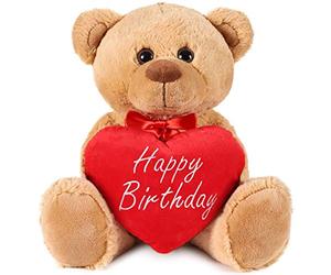 BRUBAKER - Peluche Douce - Ours/Nounours avec Cœur 'Happy Birthday' - 35 cm - Brun Clair