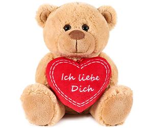 BRUBAKER - Peluche Douce - Ours/Nounours avec Cœur 'Ich Liebe Dich' - 25 cm - Brun Clair