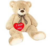 BRUBAKER Peluche géante XXL - Ours / Nounours - 1,5 m - Beige - Cœur en Peluche 'I Love You' inclus