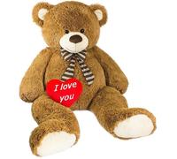 BRUBAKER Peluche géante XXL - Ours/Nounours - 150 cm - Brun - Cœur en Peluche 'I Love You' Inclus