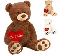 BRUBAKER Peluche géante XXL - Ours/Nounours - 100 cm - Marron - Cœur en Peluche 'Je t'aime' Inclus