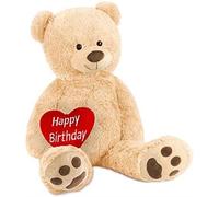 BRUBAKER Peluche géante XXL - Ours / Nounours - 100 cm - Beige - Cœur en Peluche 'Happy Birthday' Inclus