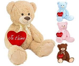 BRUBAKER Peluche géante XXL - Ours/Nounours - 100 cm - Beige - Cœur en Peluche 'Je t'aime' Inclus
