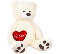 BRUBAKER Peluche géante XXL - Ours / Nounours - 100 cm - Blanc - Cœur en Peluche 'Je t'aime' Inclus