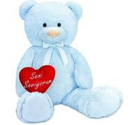 BRUBAKER Peluche géante XXL - Ours - Nounours - 100 cm - Bleu Clair - Cœur en Peluche 'SeniSeviyorum' Inclus