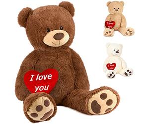 BRUBAKER Peluche géante XXL - Ours/Nounours - 100 cm - Marron - Cœur en Peluche 'I Love You' Inclus