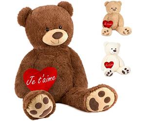 BRUBAKER Peluche géante XXL - Ours/Nounours - 100 cm - Marron - Cœur en Peluche 'Je t'aime' Inclus