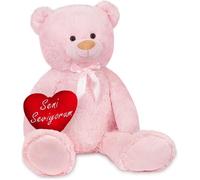 BRUBAKER Peluche géante XXL - Ours - Nounours - 100 cm - Rose - Cœur en Peluche 'Seni Seviyorum' Inclus