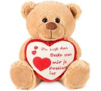 BRUBAKER Peluche Ours - Nounours - 25 cm - Brun - Cœur en Peluche 'Du bist das Beste was mir je passiert ist' Inclus