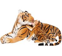 BRUBAKER Peluche Tigre 100 cm avec Bébé Tigre - Couché Mère Enfant Peluche - Marron