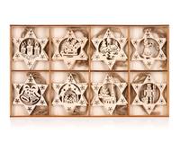 BRUBAKER - Pendentifs pour Sapin de Noël - 24 Pièces - Étoiles & Cloches-Bougies-Casse-Noisettes - Ornements en Bois