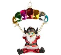 BRUBAKER Père Noël avec parachute Coloré - Boule de Noël en verre peinte à la main - 13 cm Boule d'arbre Parachutiste Père Noël