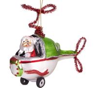 BRUBAKER Père Noël en hélicoptère Vert - Boule de Noël en verre peinte à la main - Décorations de Noël Figurines amusantes Pendentif Déco Boule d'arbre - 11 cm