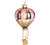 BRUBAKER Père Noël en montgolfière Rose Or - Boule de Noël en verre peinte à la main - Décorations de Noël Figurines Drôles de boules de Noël - 14 cm