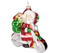 BRUBAKER Père Noël sur moto Rouge Vert - Boule de Noël en verre peinte à la main - Décorations de Noël Personnages Drôles Décoration Boule d'arbre - 11,2 cm