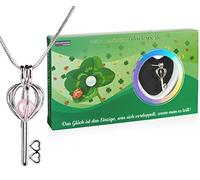 BRUBAKER Perle de Tes Rêves Glück (Allemand) - Collier avec Pendentif Clé en Argent + Coquillage avec Perle Véritable - Set Cadeau pour les Amis et la Famille - Vert avec des Trèfles