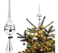 BRUBAKER Pointe de Sapin de Noël Grosse Père Noël - Pointe de Sapin de Noël Brillante - 35 cm Grande Pointe de Sapin Père Noël - Décoration de Sapin de Noël - Flèche - Argenté