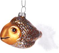 BRUBAKER Poisson rouge avec nageoire en peluche - Boule de Noël en verre peinte à la main - Décorations de Noël Figurines amusantes Pendentif Déco Boule d'arbre - 14 cm