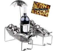 BRUBAKER Porte-Bouteilles à Vin Couple d'amoureux en Vacances - Figure Métallique Porte-Bouteilles Couple Couché sous Un Palmier - Cadeau de vin pour Les vacanciers avec Carte de Vœux