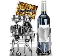 BRUBAKER Porte-bouteilles Couple d'amoureux sur banc Métal Sculpture Cadeau avec carte cadeau