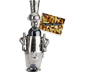 BRUBAKER Porte-bouteille de vin - Barman / Cuisinier - Métal - Carte de vœux incluse - Idée cadeau originale - Objet décoratif