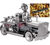 BRUBAKER - Porte-Bouteille de vin - Camion de Pompiers - Sculpture en Métal - Carte de voeux INCL. - Idée Cadeau Originale