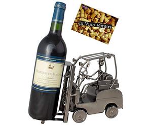 BRUBAKER Porte-Bouteille de vin - Cariste/Chariot élévateur - Métal | Carte de vœux incluse - Idée cadeau originale - Objet décoratif