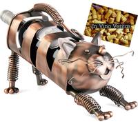 BRUBAKER Porte-bouteille de vin Chat - Porte-bouteille en métal pour les propriétaires de chats - Figurine en métal cadeau de vin avec carte cadeau - Couleur : cuivre