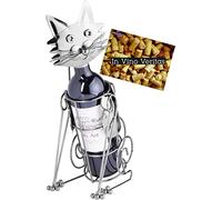 BRUBAKER - Porte-Bouteille de vin - Chat - Sculpture en Métal - Carte de voeux INCL. - Idée Cadeau Originale