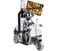 BRUBAKER - Porte-Bouteille de vin - Conducteur de Scooter - Sculpture en Métal - Carte de voeux INCL. - Idée Cadeau Originale
