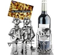 BRUBAKER Porte-Bouteille de Vin Couple avec Guitare sur Banc - Sculpture Métal Porte Bouteille Couple avec Guitare et Notes - Cadeau de Vin pour Musiciens et Passionnés de Musique avec Carte Cadeau