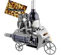BRUBAKER - Porte-bouteille de vin - Couple & Chien à moto side-car - Sculpture en Métal - Carte de voeux incl. - Idée cadeau originale