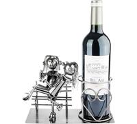 BRUBAKER Porte-bouteilles à vin Couple d'amoureux sur banc - Porte-bouteilles en métal - Cadeau de vin pour couples et mariés - Porte-bouteilles avec carte cadeau