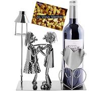 BRUBAKER - Porte-Bouteille de vin - Couple Dansant & Lanterne pour Bougie Chauffe-Plat - Sculpture en Métal - Carte de voeux INCL. - Idée Cadeau Originale
