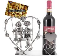 BRUBAKER - Porte-Bouteille de vin - Coeur & Couple sur balançoire - Sculpture en Métal - Carte de voeux INCL. - Idée Cadeau Originale