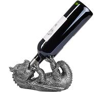 BRUBAKER Porte-bouteille de vin en forme de dragon assoiffé argenté - Porte-bouteille fantaisie modèle dragon - Figurine décorative peinte à la main - Accessoire de vin - Décoration amusante en résine