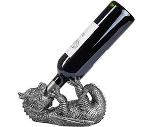 BRUBAKER Porte-bouteille de vin en forme de dragon assoiffé argenté - Porte-bouteille fantaisie modèle dragon - Figurine décorative peinte à la main - Accessoire de vin - Décoration amusante en résine